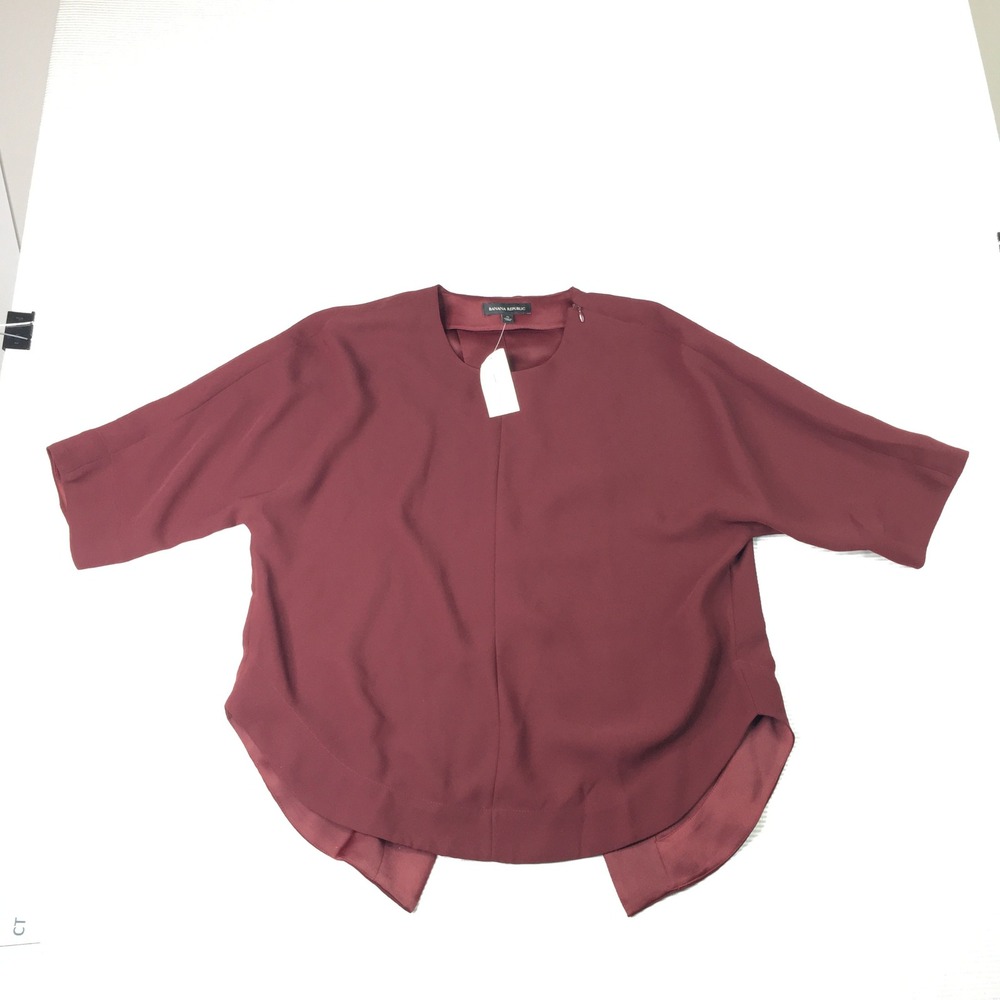 Banana Republic Womens Small Burgundy Red Boxy Blouse High Low Top Short Sleeves